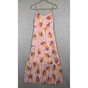 J Crew Mercantile Dress Womens 6 Pink Floral Spaghetti Strap Tiered‎ Midi Lined